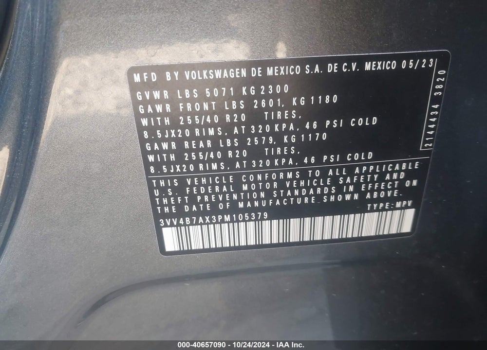 2023 VOLKSWAGEN TIGUAN 2.0T SEL R-LINE VIN: 3VV4B7AX3PM105379