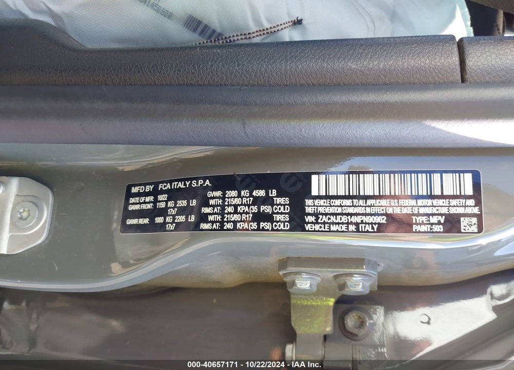 2022 JEEP RENEGADE LATITUDE 4X4 VIN: ZACNJDB14NPN90962