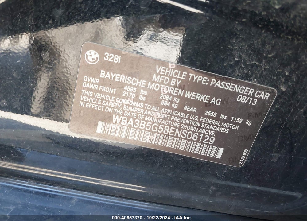 2014 BMW 328I XDRIVE VIN: WBA3B5G58ENS06129