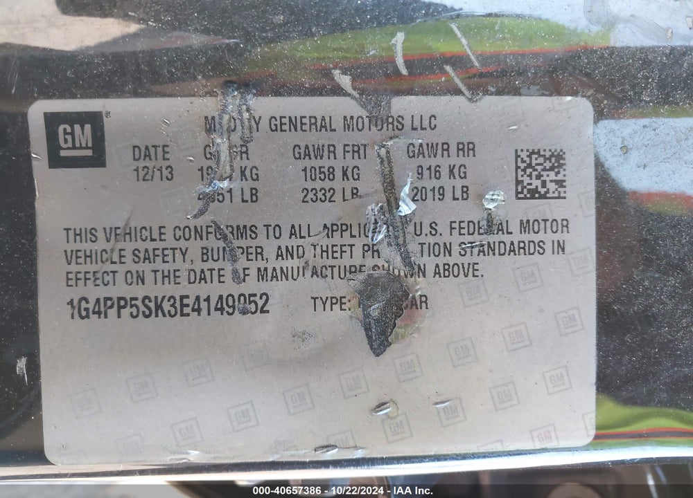 2014 BUICK VERANO VIN: 1G4PP5SK3E4149052