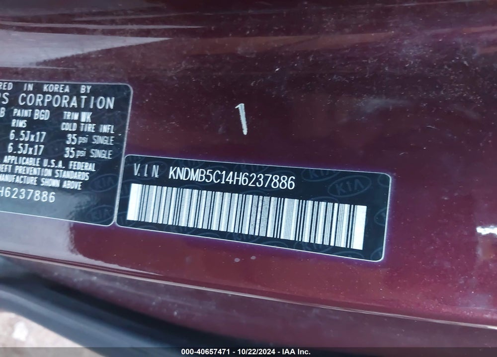 2017 KIA SEDONA LX VIN: KNDMB5C14H6237886