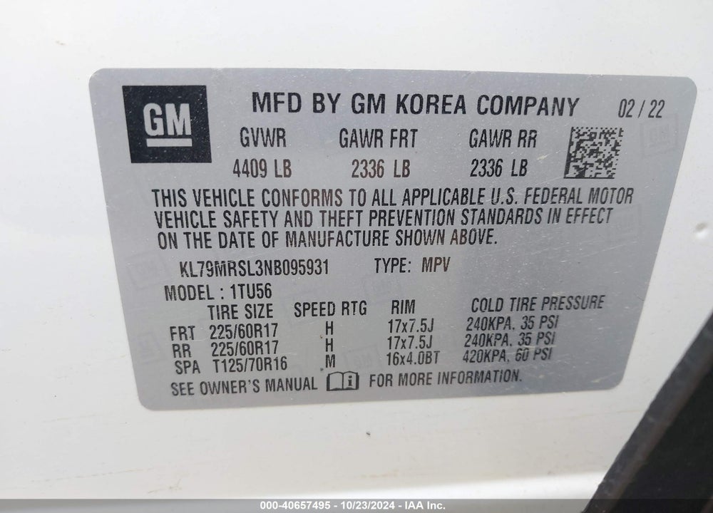 2022 CHEVROLET TRAILBLAZER AWD LT VIN: KL79MRSL3NB095931
