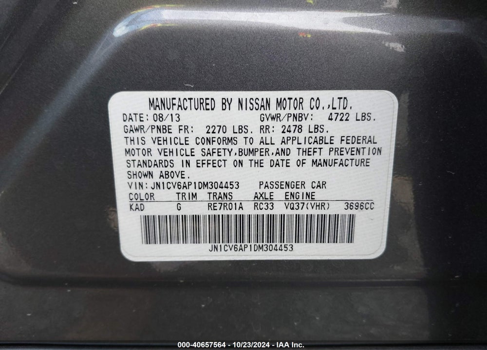 2013 INFINITI G37 JOURNEY VIN: JN1CV6AP1DM304453