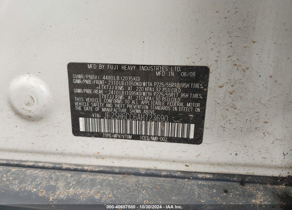 2010 SUBARU FORESTER 2.5X PREMIUM VIN: JF2SH6CC6AH723690