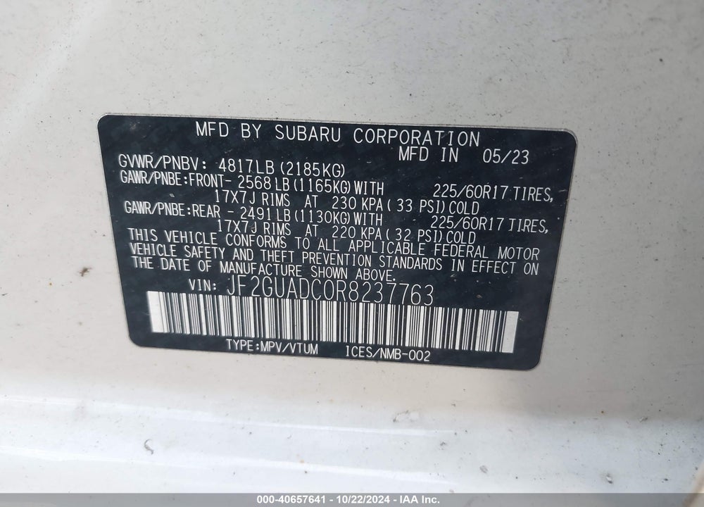 2024 SUBARU CROSSTREK PREMIUM VIN: JF2GUADC0R8237763