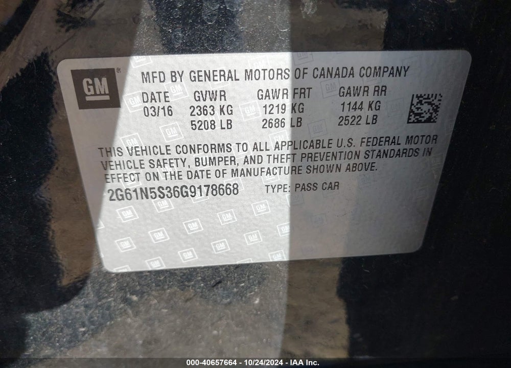 2016 CADILLAC XTS LUXURY COLLECTION VIN: 2G61N5S36G9178668