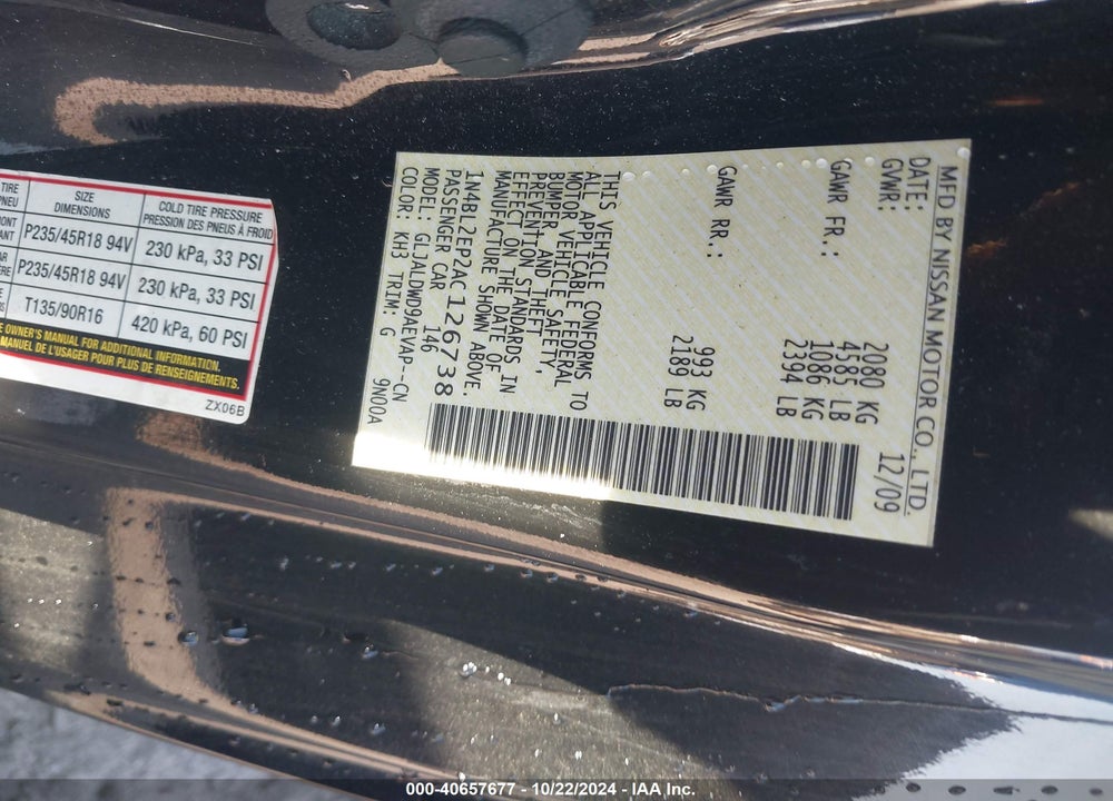 2010 NISSAN ALTIMA 3.5 SR VIN: 1N4BL2EP2AC126738