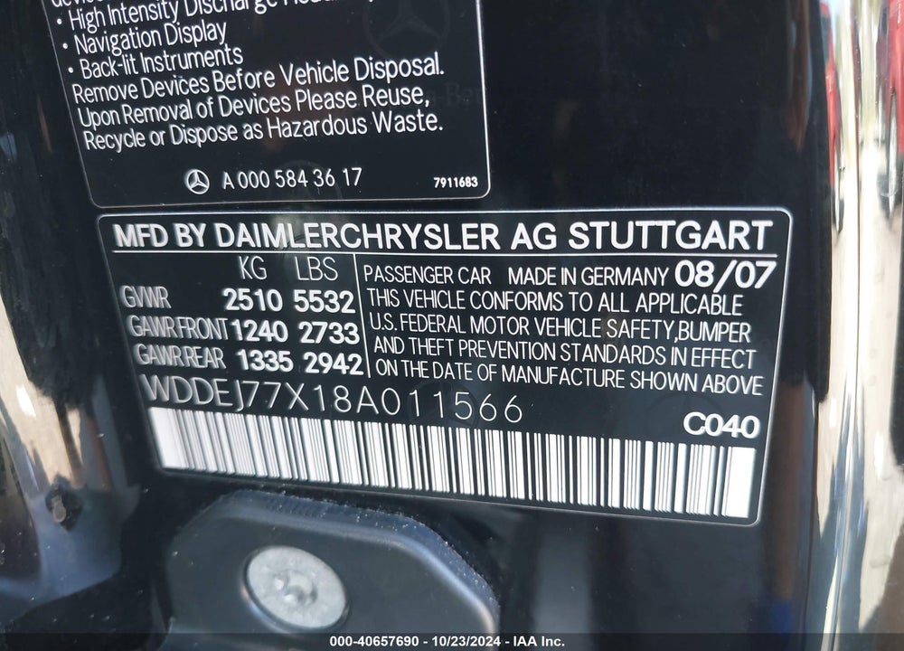 2008 MERCEDES-BENZ CL 63 AMG VIN: WDDEJ77X18A011566