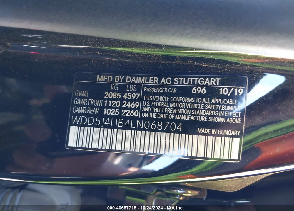 2020 MERCEDES-BENZ CLA 250 4MATIC VIN: WDD5J4HB4LN068704