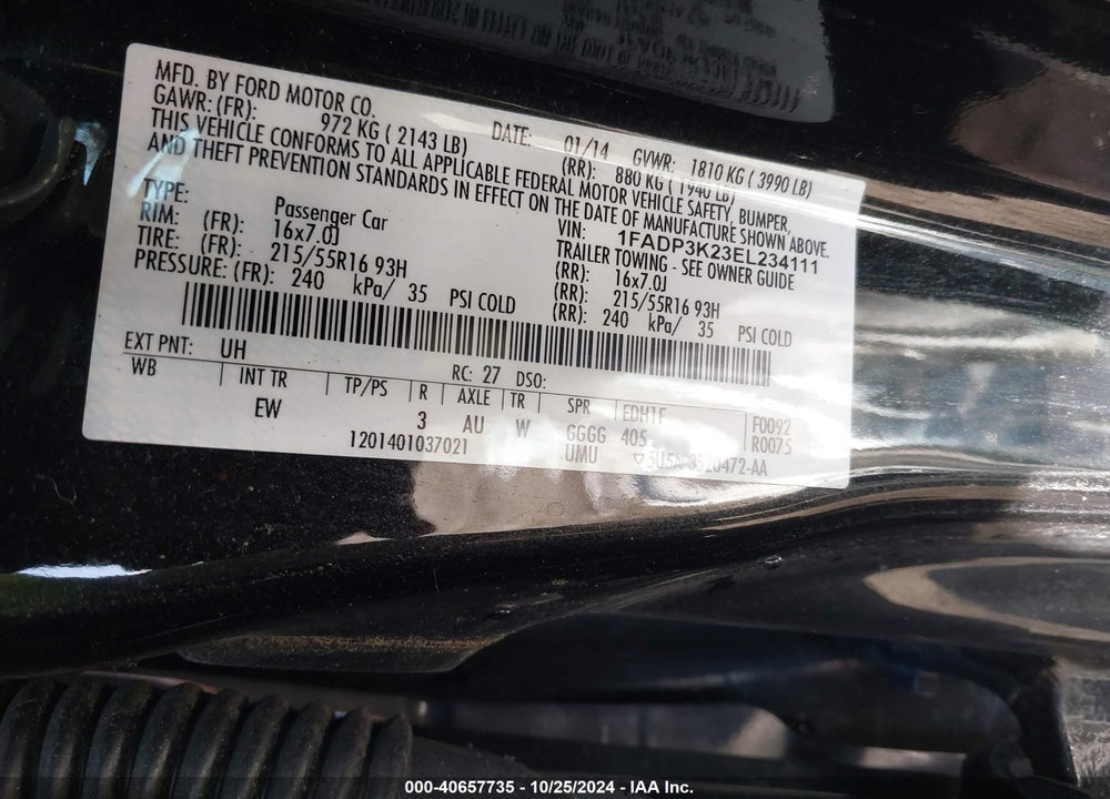 2014 FORD FOCUS SE VIN: 1FADP3K23EL234111