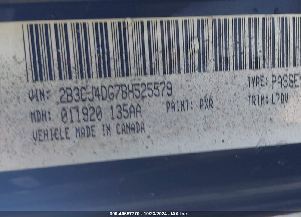2011 DODGE CHALLENGER VIN: 2B3CJ4DG7BH525579