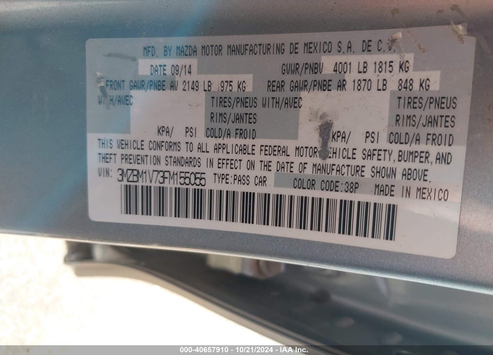 2015 MAZDA 3 I TOURING VIN: 3MZBM1V73FM155055