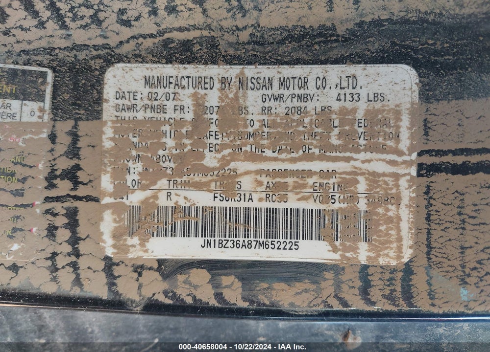 2007 NISSAN 350Z GRAND TOURING VIN: JN1BZ36A87M652225