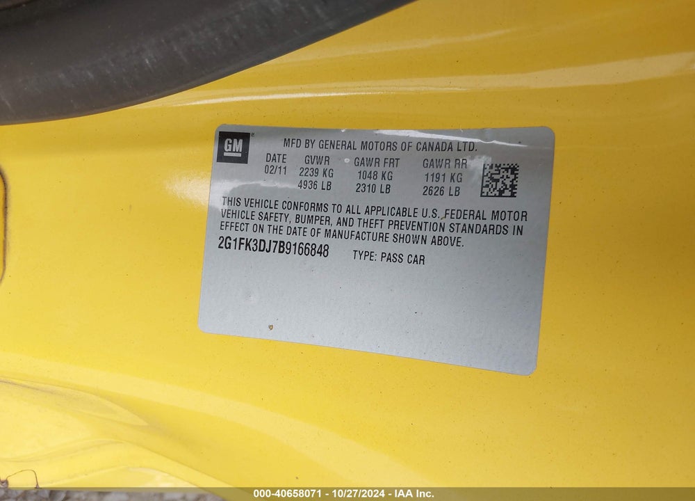 2011 CHEVROLET CAMARO 2SS VIN: 2G1FK3DJ7B9166848