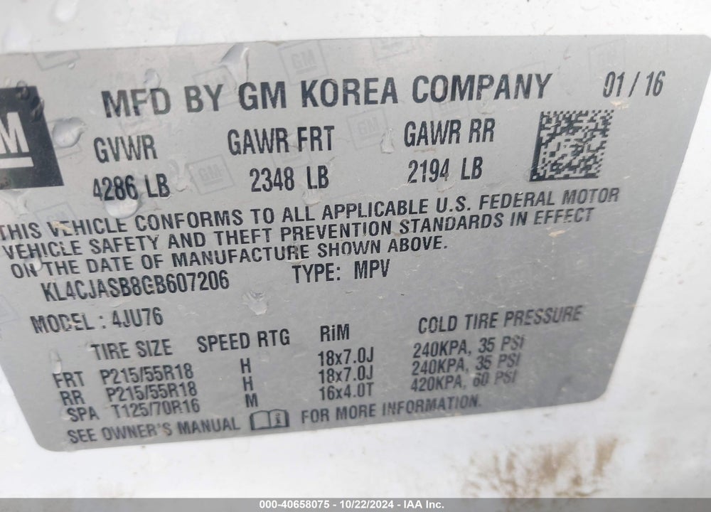 2016 BUICK ENCORE VIN: KL4CJASB8GB607206