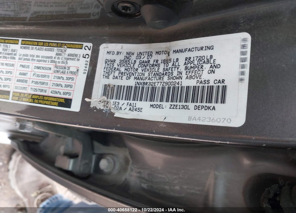 2007 TOYOTA COROLLA CE VIN: 1NXBR32E77Z900241