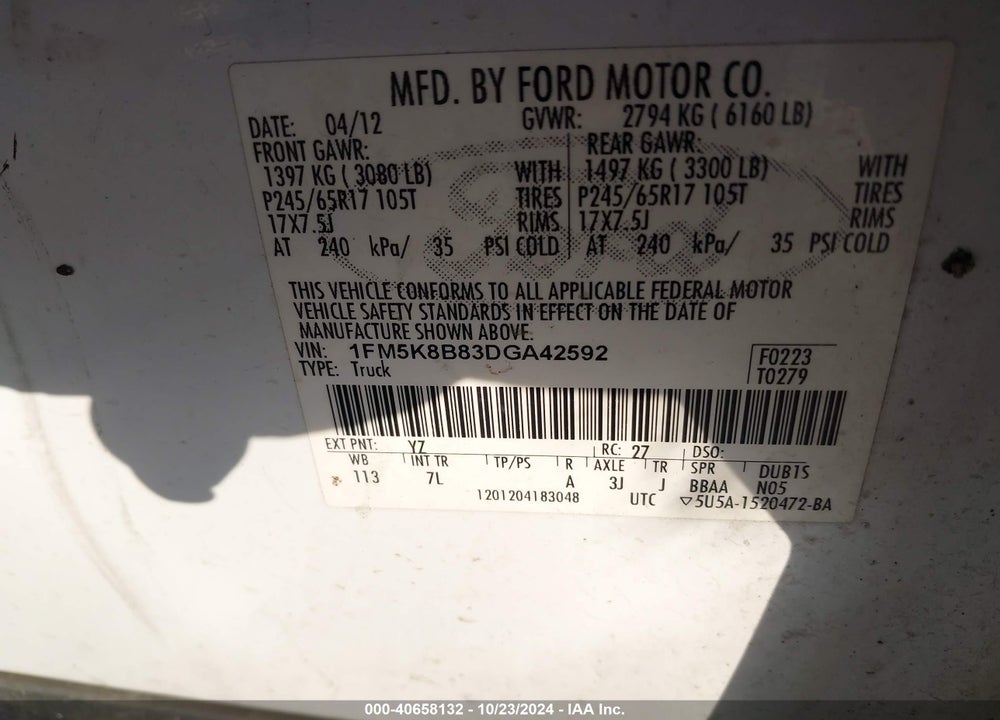 2013 FORD EXPLORER VIN: 1FM5K8B83DGA42592