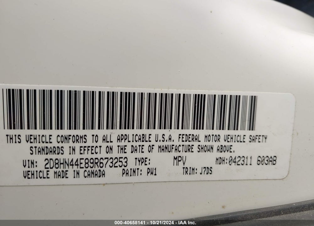 2009 DODGE GRAND CARAVAN SE VIN: 2D8HN44E89R673253