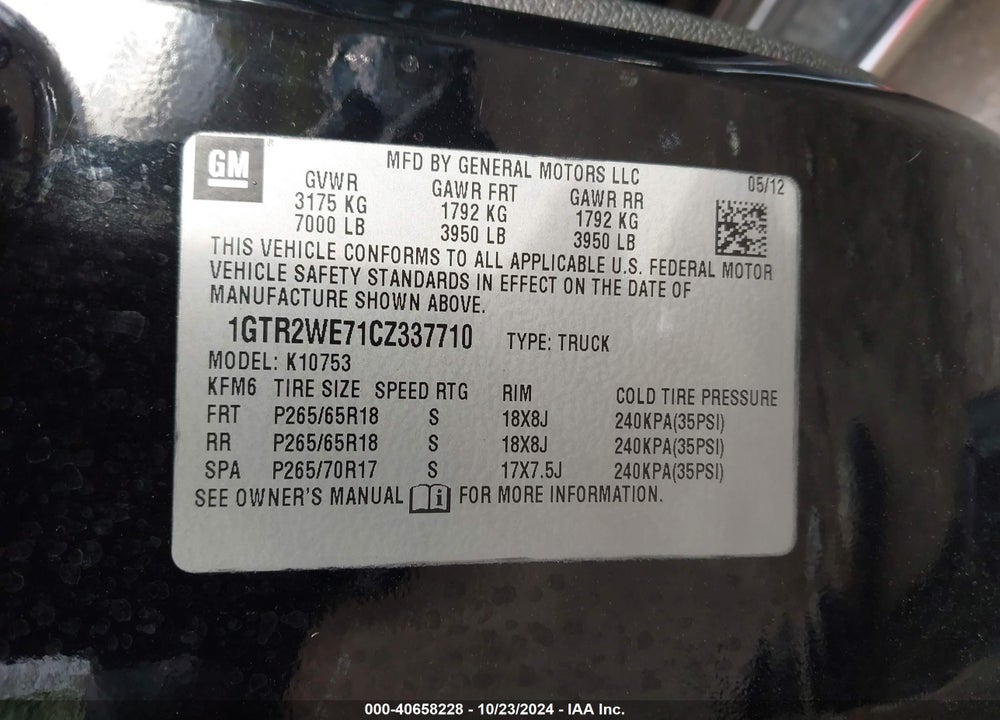 2012 GMC SIERRA 1500 SLT VIN: 1GTR2WE71CZ337710