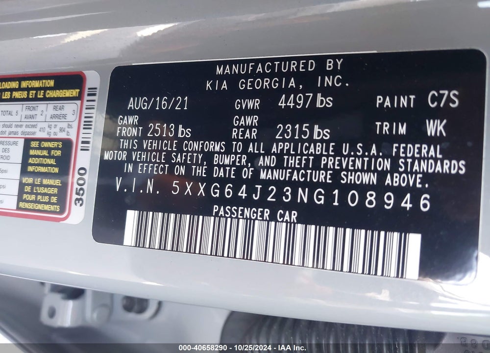 2022 KIA K5 GT LINE VIN: 5XXG64J23NG108946