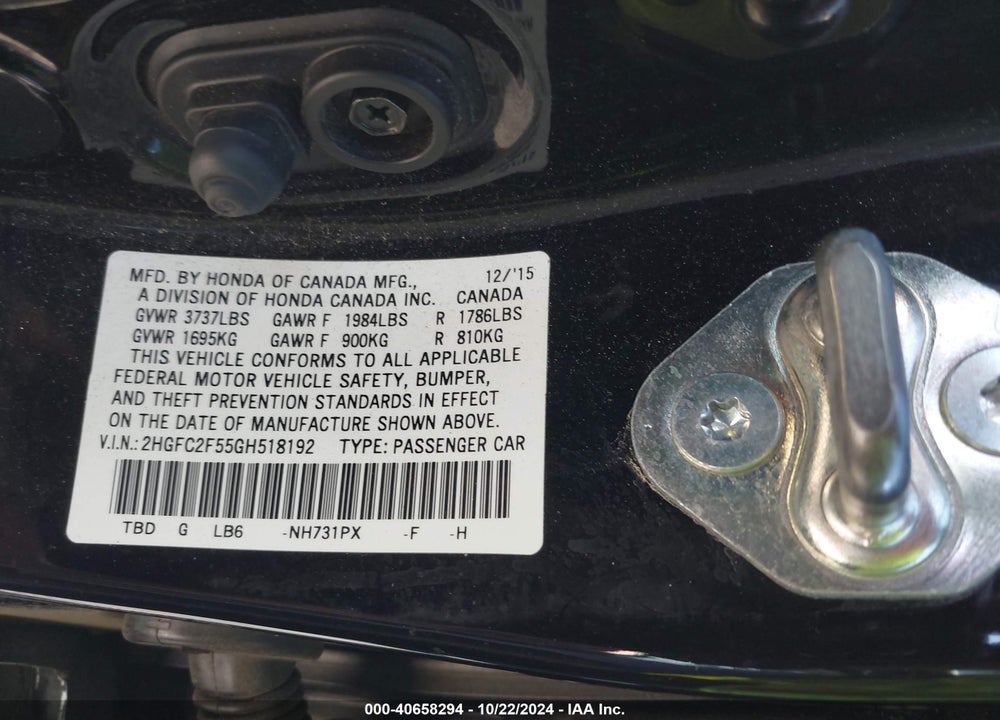 2016 HONDA CIVIC LX VIN: 2HGFC2F55GH518192
