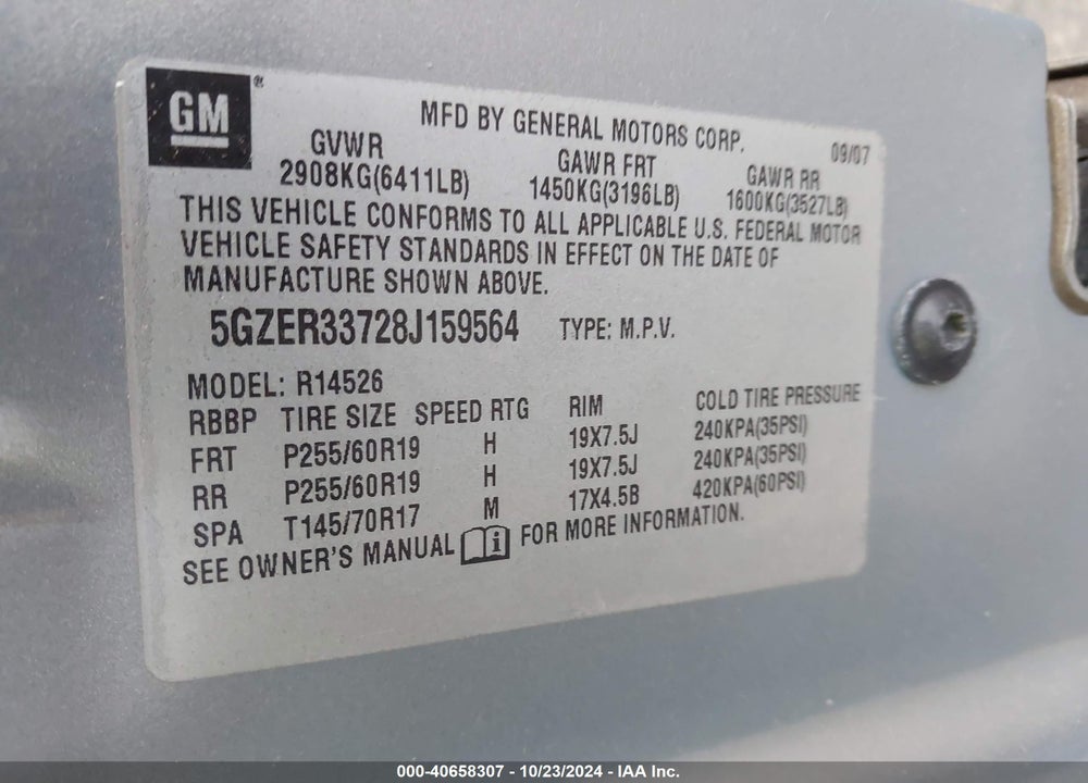 2008 SATURN OUTLOOK XR VIN: 5GZER33728J159564