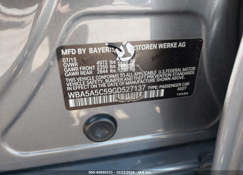 2016 BMW 528I VIN: WBA5A5C59GD527137