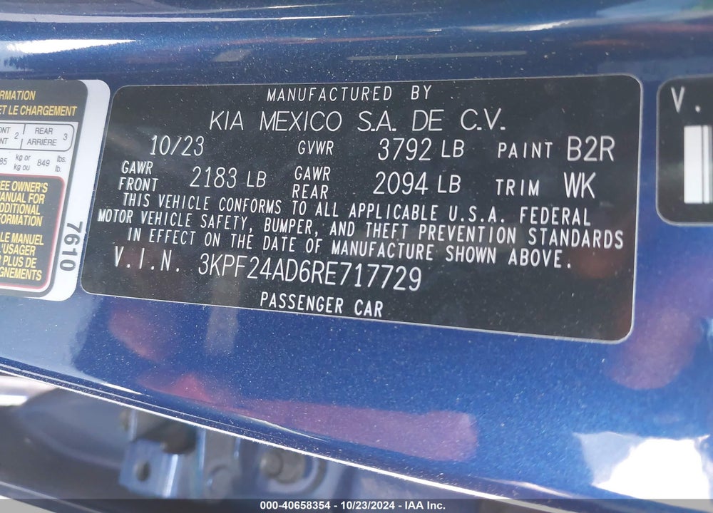 2024 KIA FORTE LXS VIN: 3KPF24AD6RE717729