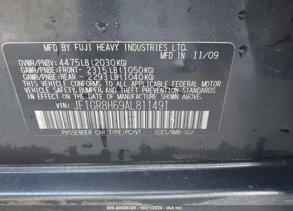 2010 SUBARU IMPREZA WRX STI VIN: JF1GR8H69AL811491