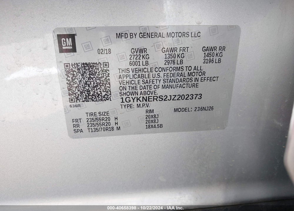 2018 CADILLAC XT5 PREMIUM LUXURY VIN: 1GYKNERS2JZ202373