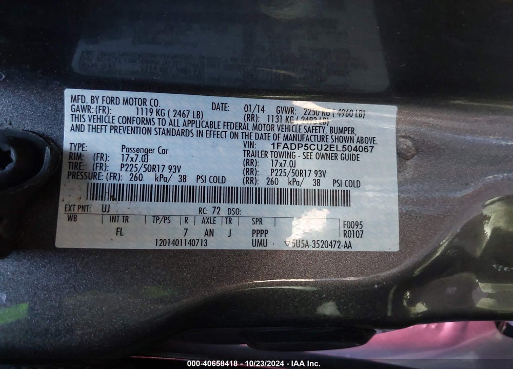 2014 FORD C-MAX ENERGI SEL VIN: 1FADP5CU2EL504067