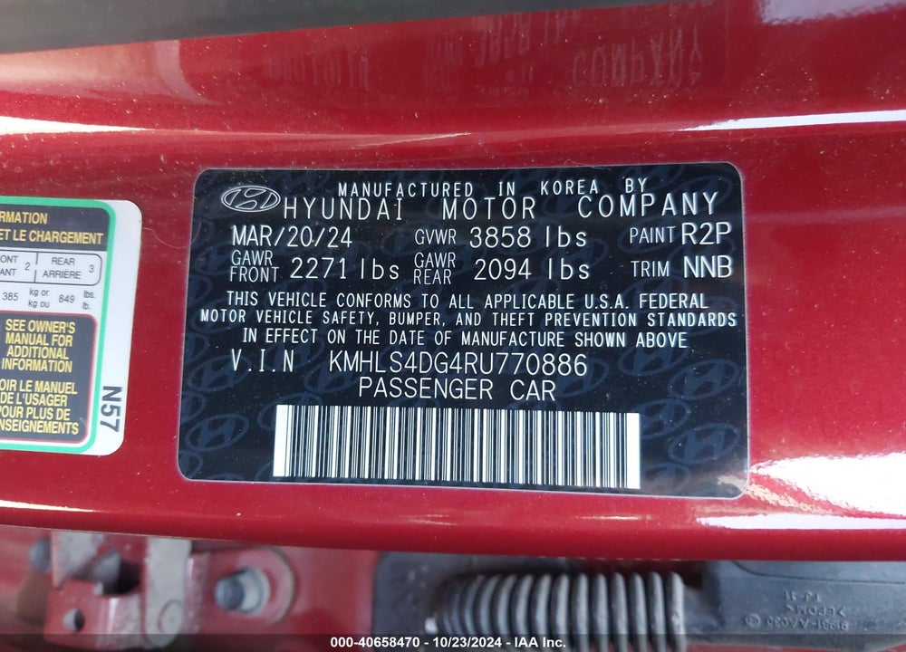 2024 HYUNDAI ELANTRA SEL VIN: KMHLS4DG4RU770886