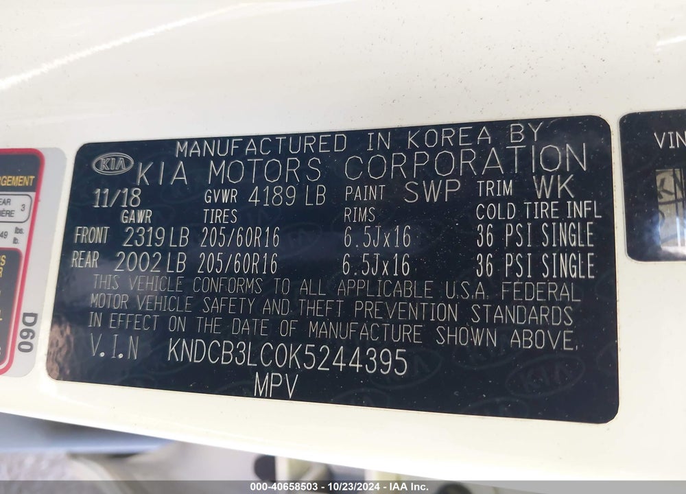 2019 KIA NIRO LX VIN: KNDCB3LC0K5244395