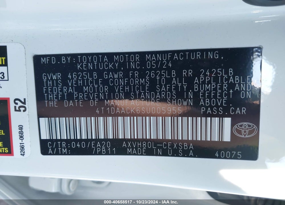 2025 TOYOTA CAMRY SE VIN: 4T1DAACK6SU005955