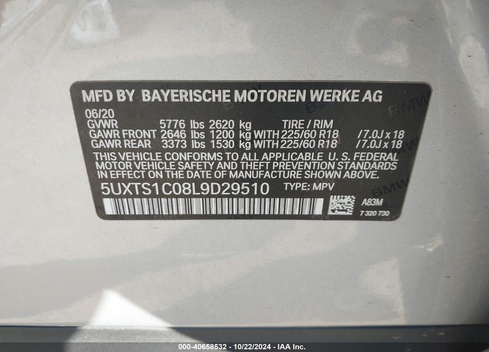 2020 BMW X3 PHEV XDRIVE30E VIN: 5UXTS1C08L9D29510