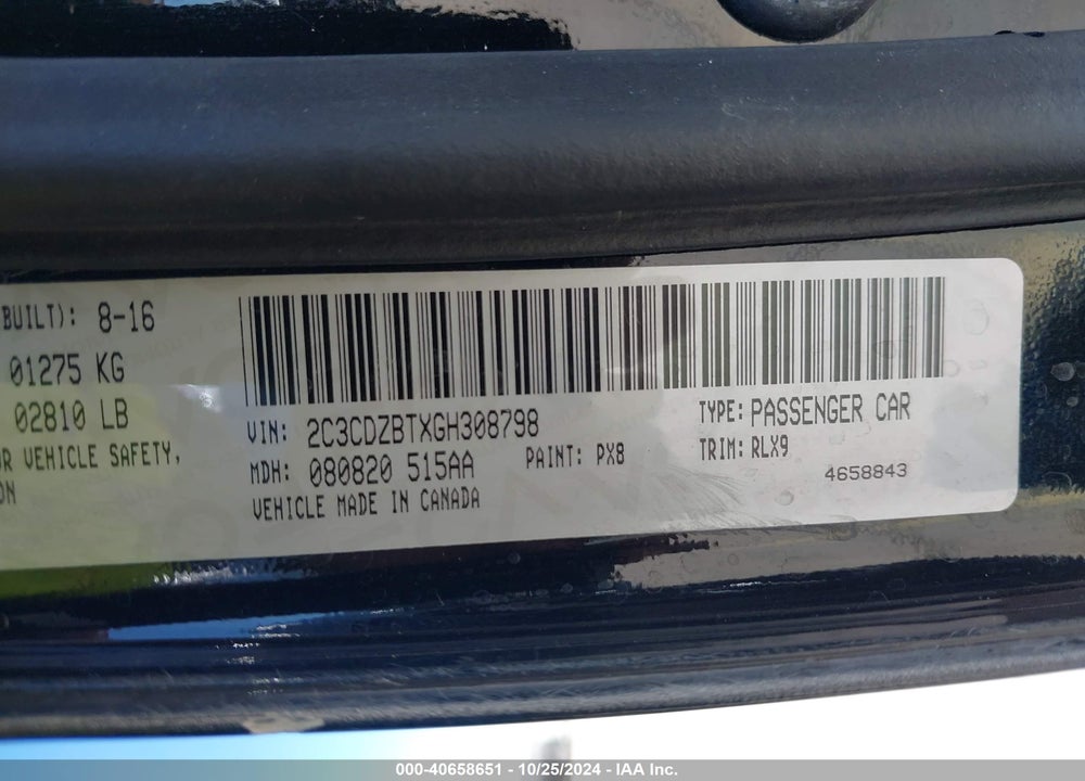 2016 DODGE CHALLENGER R/T PLUS VIN: 2C3CDZBTXGH308798