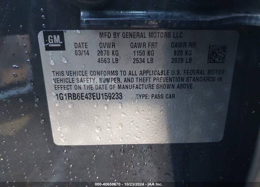 2014 CHEVROLET VOLT VIN: 1G1RB6E43EU159233