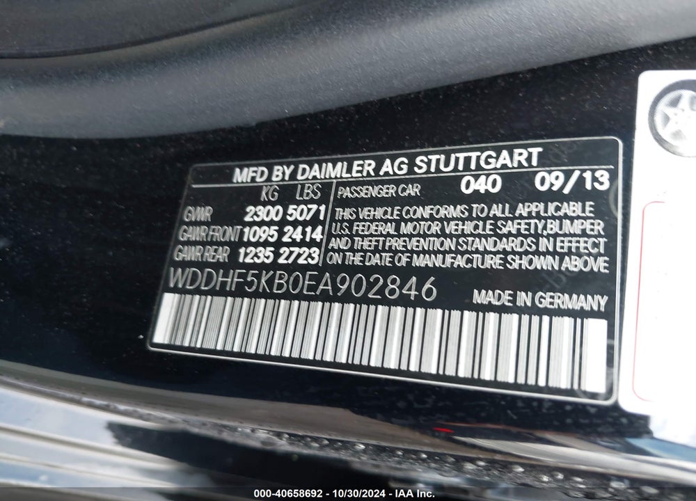 2014 MERCEDES-BENZ E 350 VIN: WDDHF5KB0EA902846
