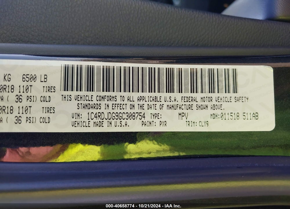 2016 DODGE DURANGO LIMITED VIN: 1C4RDJDG9GC308754