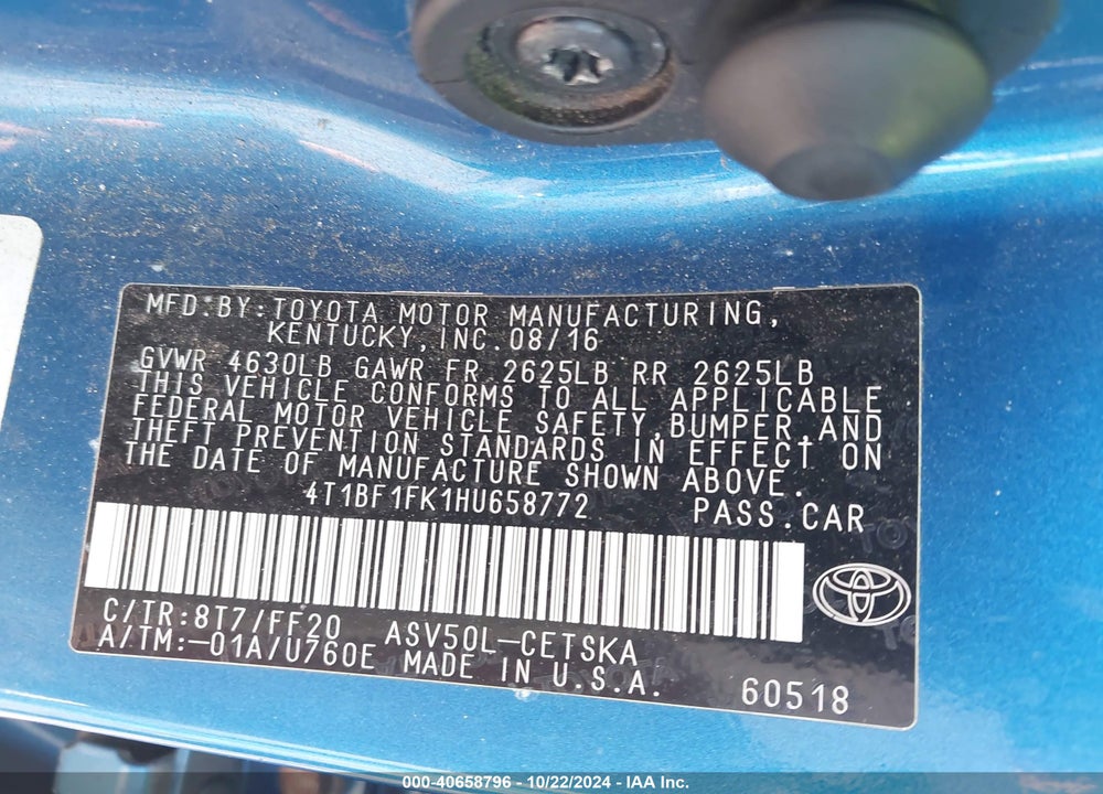 2017 TOYOTA CAMRY SE VIN: 4T1BF1FK1HU658772