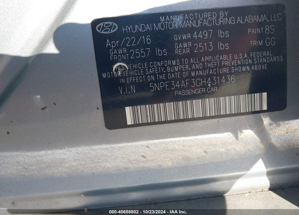 2016 HYUNDAI SONATA SPORT VIN: 5NPE34AF3GH431436