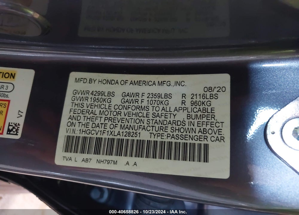 2020 HONDA ACCORD LX VIN: 1HGCV1F1XLA128251