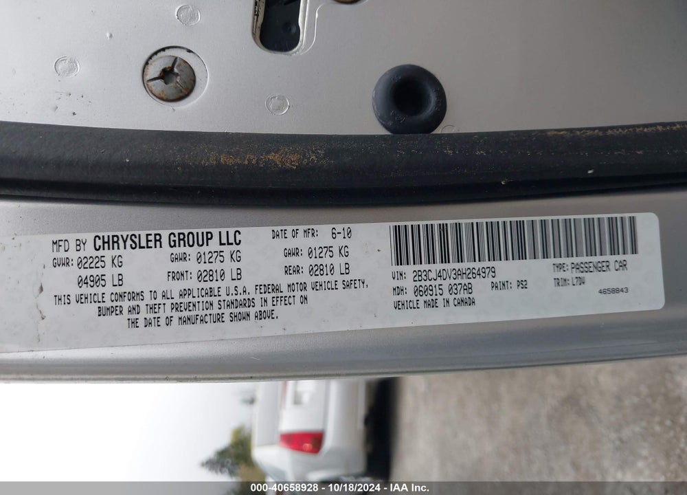 2010 DODGE CHALLENGER SE VIN: 2B3CJ4DV3AH264979