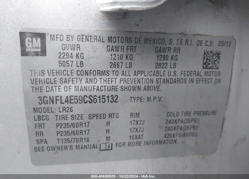 2012 CHEVROLET CAPTIVA SPORT LTZ VIN: 3GNFL4E59CS615132