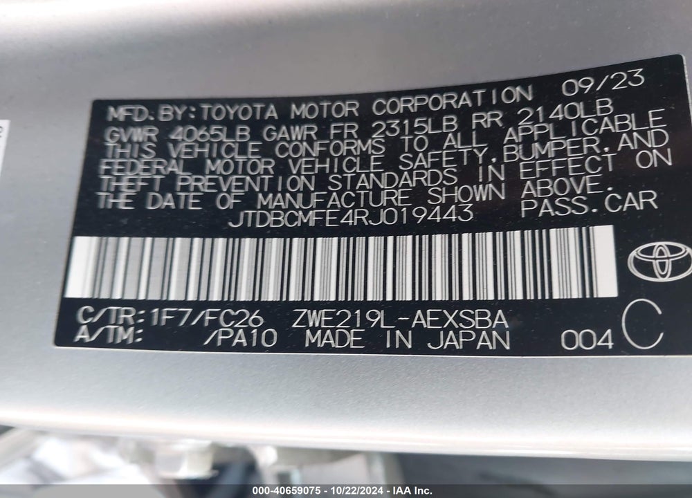 2024 TOYOTA COROLLA HYBRID SE VIN: JTDBCMFE4RJ019443