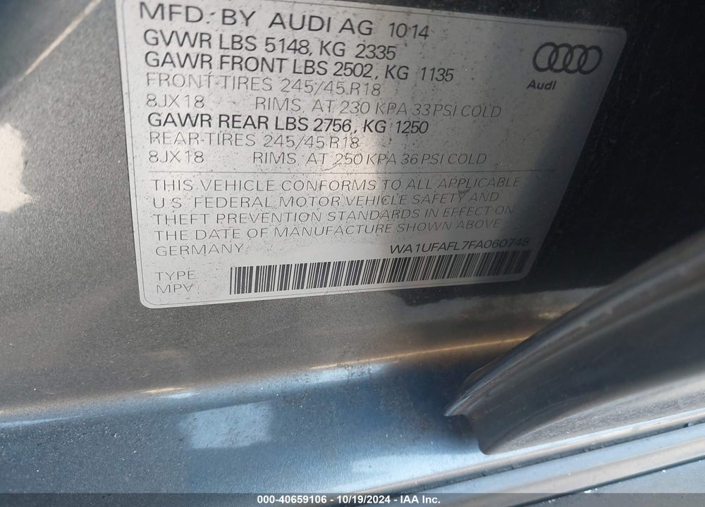 2015 AUDI ALLROAD 2.0T PREMIUM VIN: WA1UFAFL7FA060748