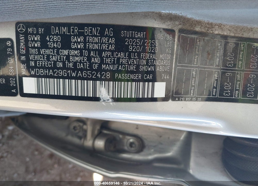 1998 MERCEDES-BENZ C 280 VIN: WDBHA29G1WA652428
