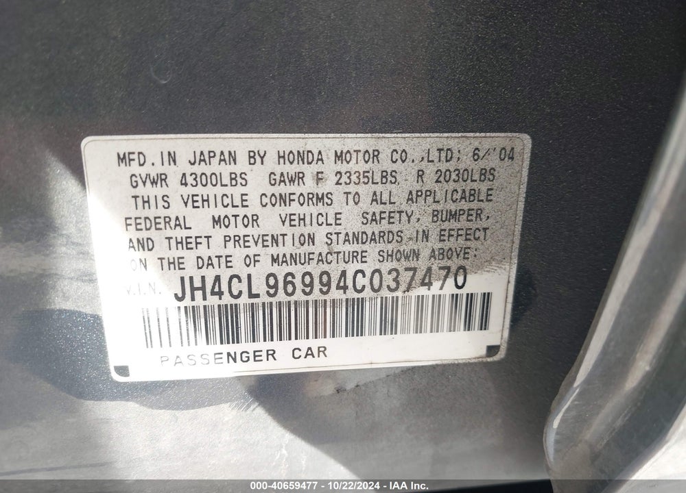 2004 ACURA TSX VIN: JH4CL96994C037470