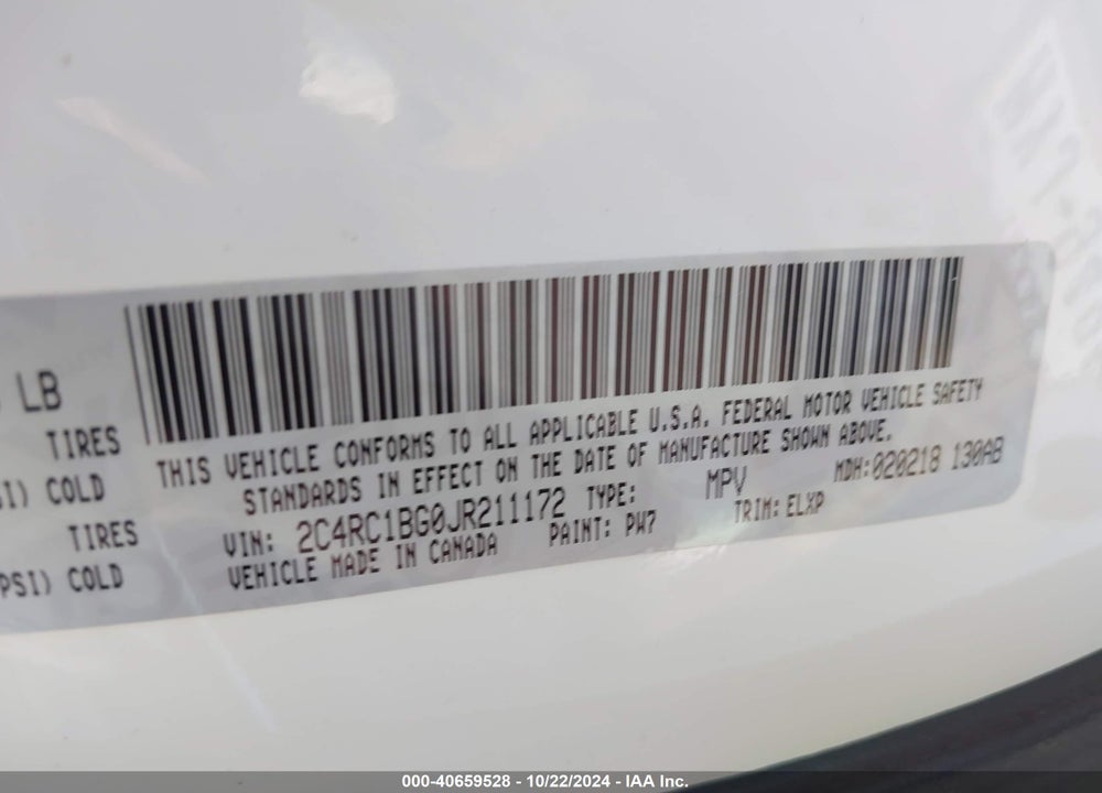 2018 CHRYSLER PACIFICA TOURING L VIN: 2C4RC1BG0JR211172