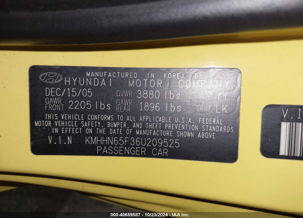 2006 HYUNDAI TIBURON GT/GT LIMITED/SE VIN: KMHHN65F36U209525